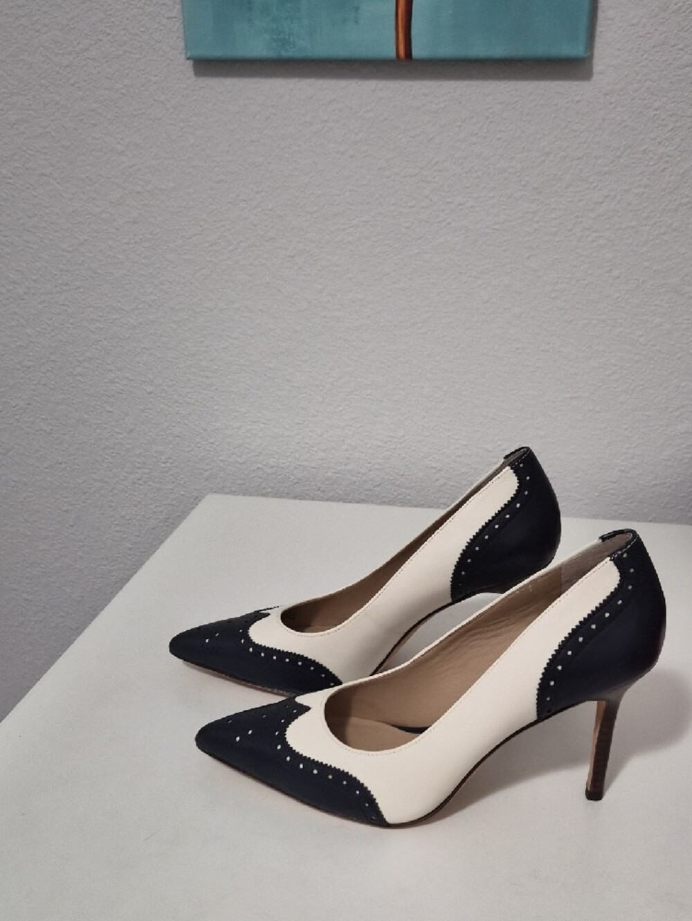 Lauren Ralph Lauren Black and Cream Pointed Brogue Pumps - Picture 4 of 5
